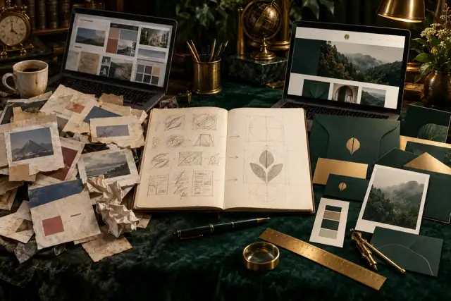 Scattered old brand materials becoming one coherent visual identity